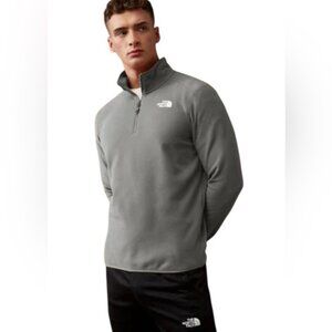 North Face Fleece Sweatshirt 1/4 Zip Mid-Weight Glacier Grey Long Sleeve Mock S